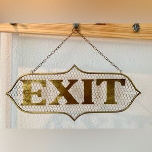 MOVING SALE | Vintage home decor, bronze gold chicken wire “Exit” sign